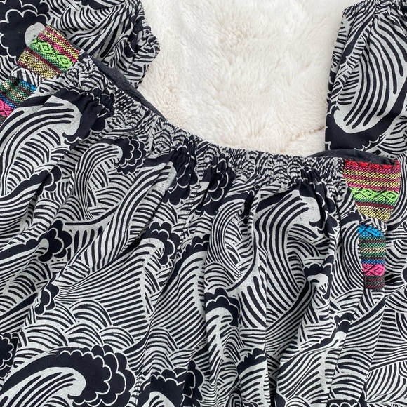 🧘🏼‍♀️ Black/White Wave Print Harem Pants | L | Elastic Back | Cell Phone Pocket - Picture 4 of 5